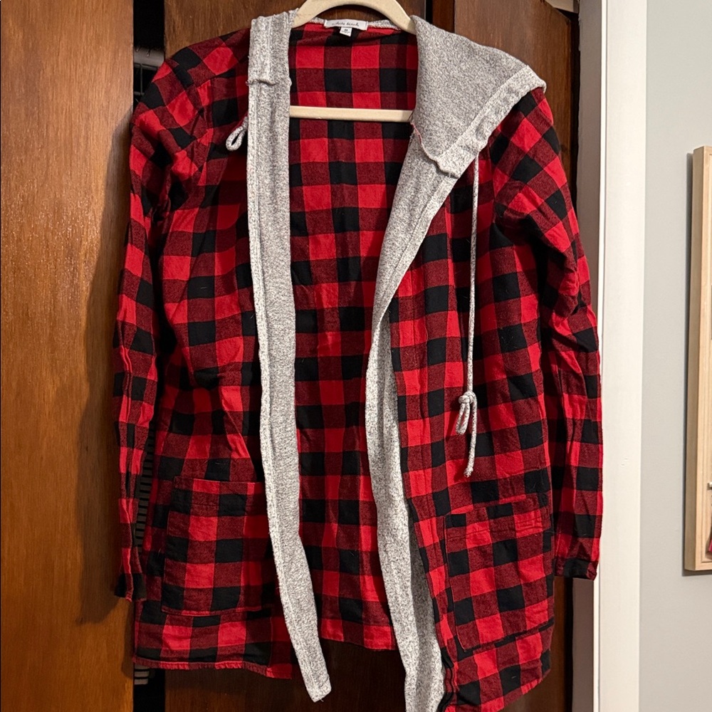 White Birch Red and Black Plaid Long Sleeve Hoodie